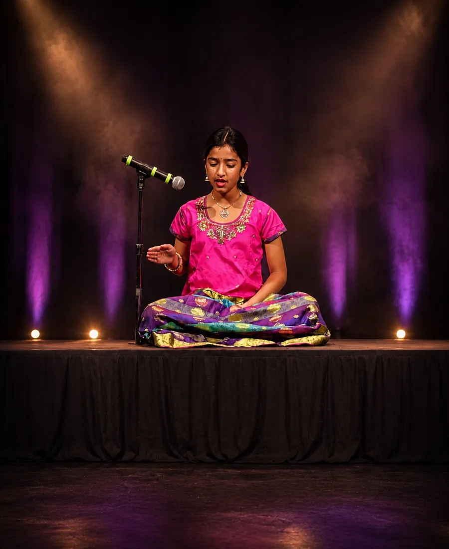 Carnatic vocal student performing at Spotlight Academy in The Woodlands, TX